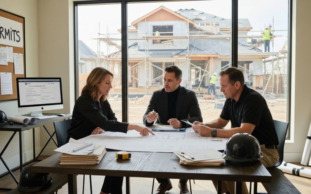 Group reviewing permits and remodeling plans