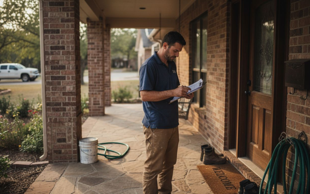 Contractor with paperwork at residential home