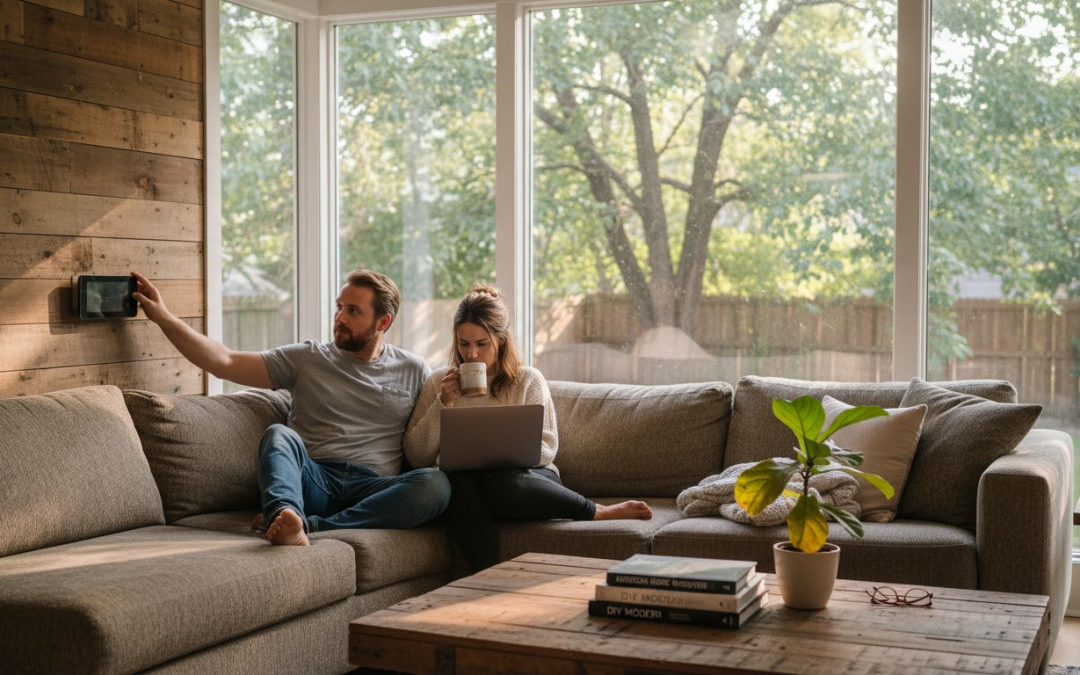 Homeowners relax in a modern upgraded living room
