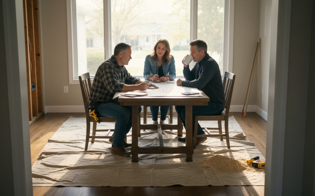 Contractor discusses remodeling plans with homeowners