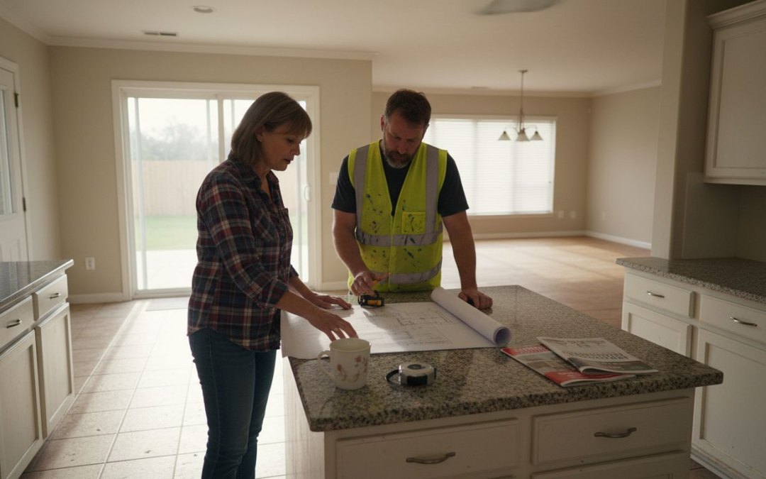 Owner and contractor reviewing remodeling plans