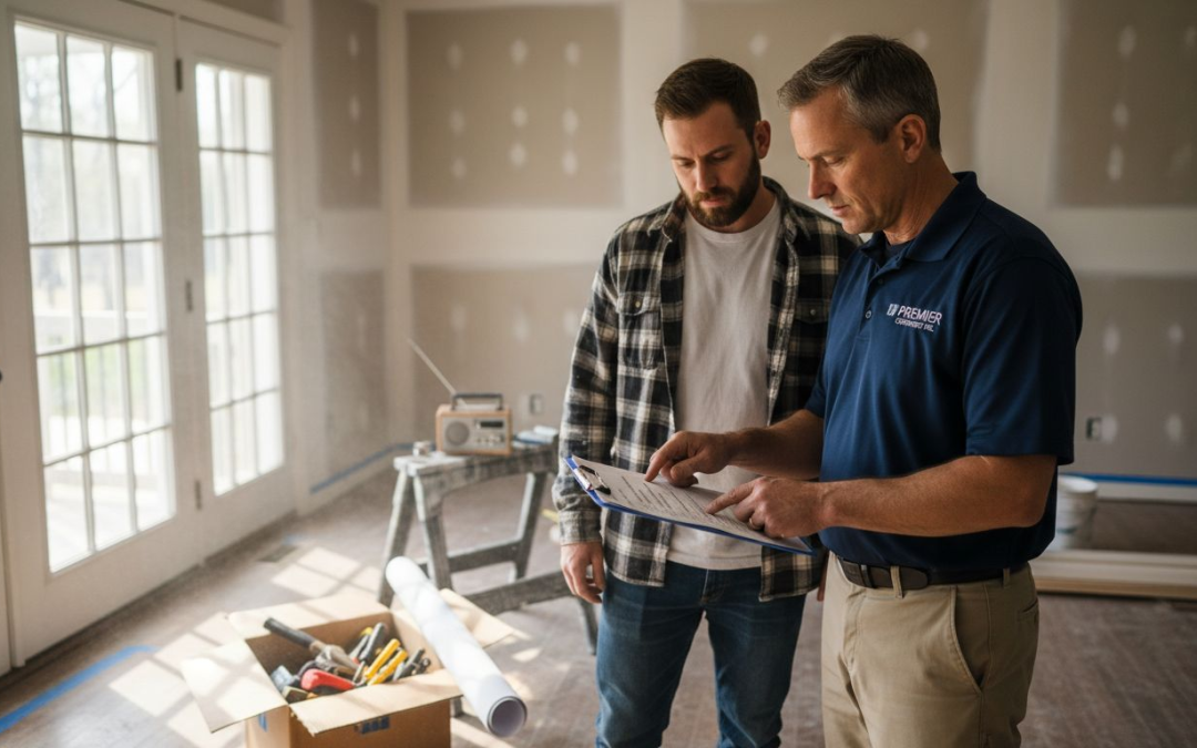 Project manager and contractor review remodeling checklist