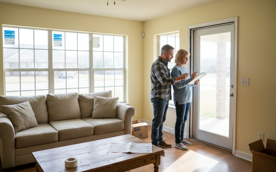 Couple inspecting energy efficient home upgrades