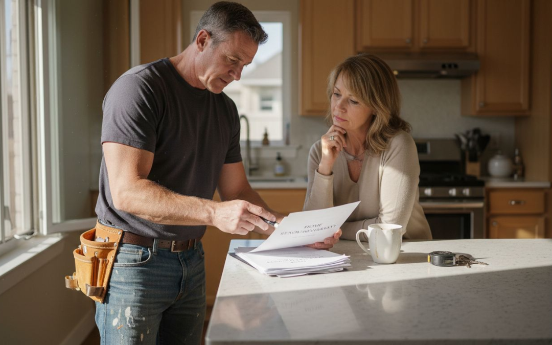 Contractor reviewing renovation documents at home