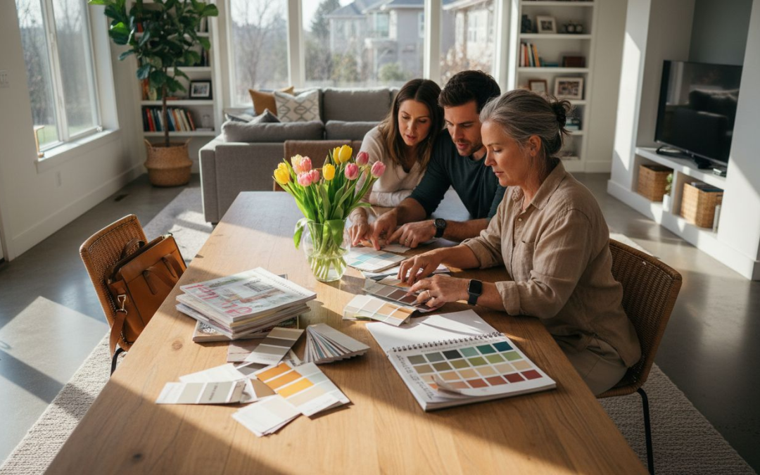 Color consultant reviews palettes with homeowners