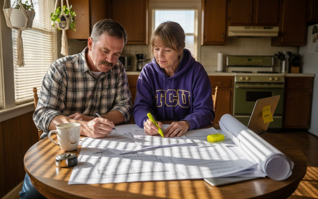 Couple reviewing remodeling permits at home table